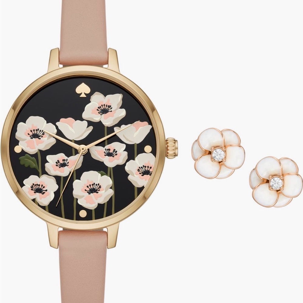 Kate Spade
New York three-hand quartz leather strap watch & earrings set